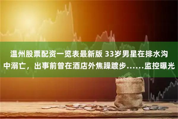 温州股票配资一览表最新版 33岁男星在排水沟中溺亡，出事前曾在酒店外焦躁踱步……监控曝光